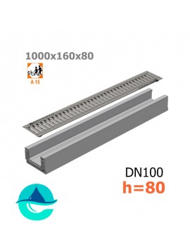 Лоток бетонный ЛВ-10.16.08 с решеткой штампованной оцинкованной