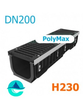 Лоток PolyMax DN200 H230 с чугунной решеткой, кл. E