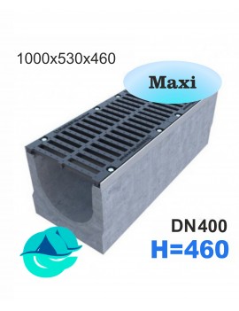 Maxi DN400 H460 лоток бетонный водоотводный с решеткой чугунной ВЧ кл.Е, F